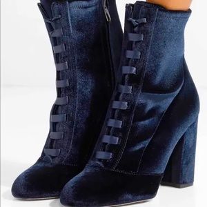 Sam Edelman crushed velvet navy lace up boots